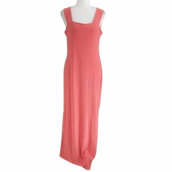 NWT JOSEPH RIBKOFF PINK SLEEVELESS SQUARE NECK STRETCH MAXI SIDE SLIT DRESS - 10 - Picture 1 of 9
